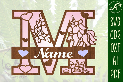 Unicorn Monogram Letter M SVG Cut File SVG APInspireddesigns 