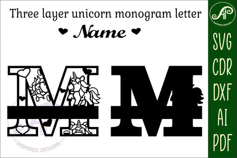 Unicorn Monogram Letter M SVG Cut File SVG APInspireddesigns 
