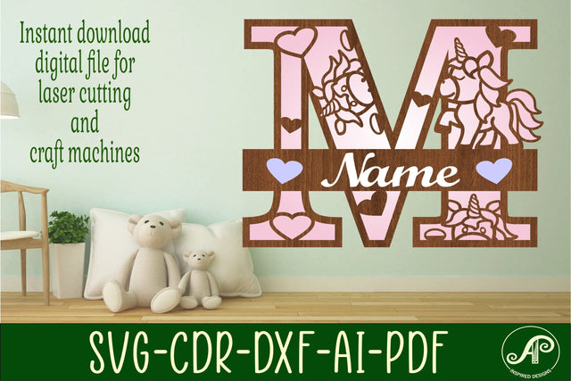 Unicorn Monogram Letter M SVG Cut File SVG APInspireddesigns 