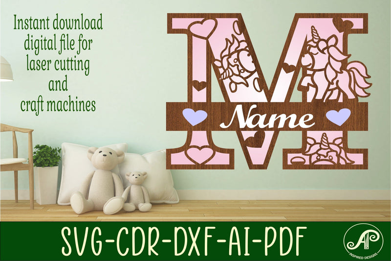 Unicorn Monogram Letter M SVG Cut File SVG APInspireddesigns 