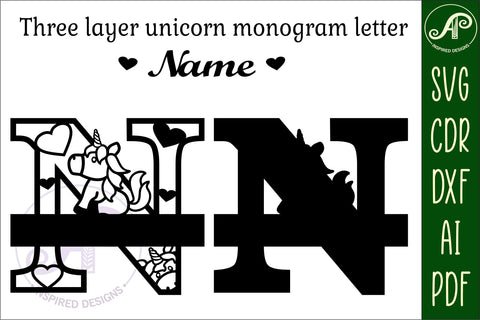 Unicorn Monogram Letter N SVG Cut File SVG APInspireddesigns 