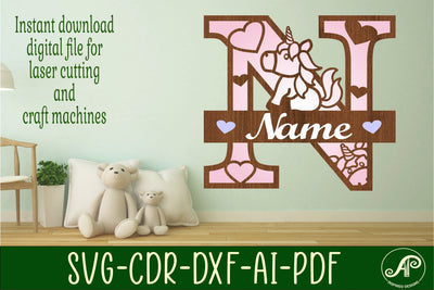 Unicorn Monogram Letter N SVG Cut File SVG APInspireddesigns 