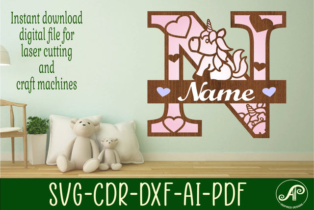 Unicorn Monogram Letter N SVG Cut File SVG APInspireddesigns 