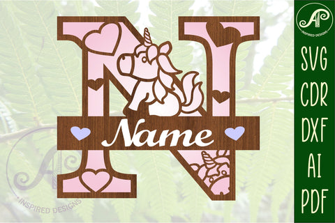 Unicorn Monogram Letter N SVG Cut File SVG APInspireddesigns 