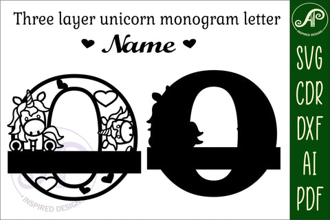 Unicorn Monogram Letter O SVG Cut File SVG APInspireddesigns 