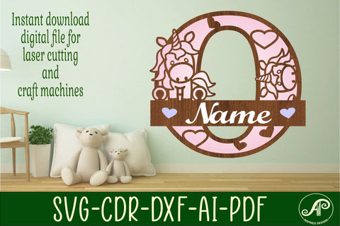 Unicorn Monogram Letter O SVG Cut File SVG APInspireddesigns 