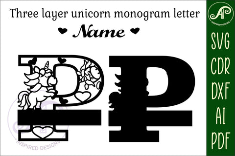 Unicorn Monogram Letter P SVG Cut File SVG APInspireddesigns 