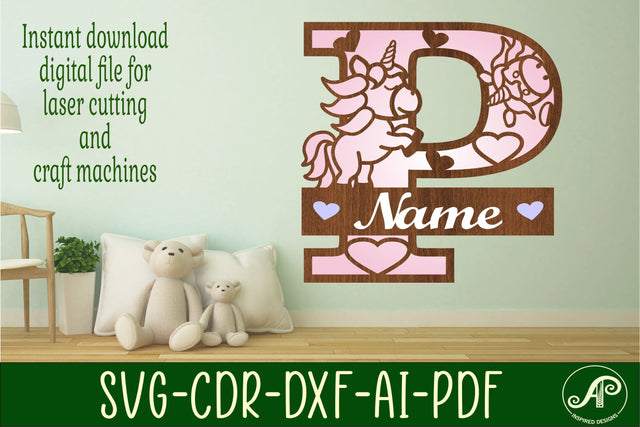 Unicorn Monogram Letter P SVG Cut File SVG APInspireddesigns 