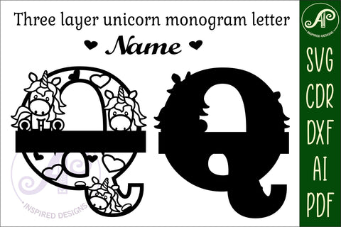 Unicorn Monogram Letter Q SVG Cut File SVG APInspireddesigns 