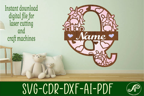 Unicorn Monogram Letter Q SVG Cut File SVG APInspireddesigns 
