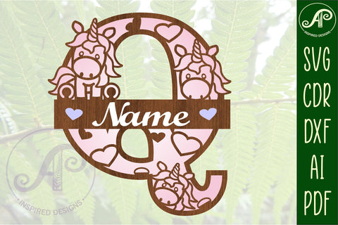 Unicorn Monogram Letter Q SVG Cut File SVG APInspireddesigns 