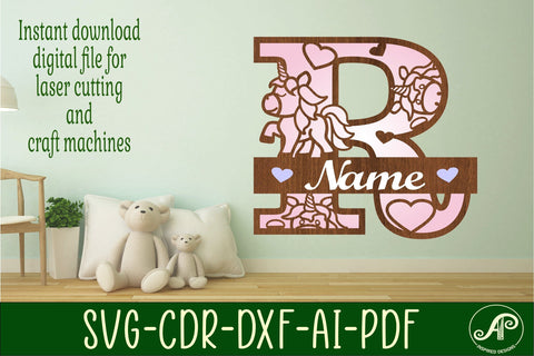 Unicorn Monogram Letter R SVG Cut File SVG APInspireddesigns 