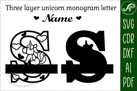 Unicorn Monogram Letter S SVG Cut File SVG APInspireddesigns 