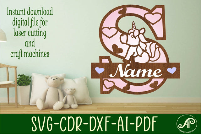 Unicorn Monogram Letter S SVG Cut File SVG APInspireddesigns 