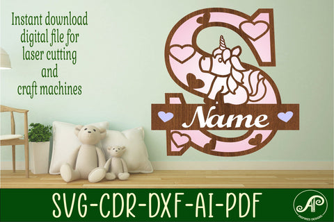 Unicorn Monogram Letter S SVG Cut File SVG APInspireddesigns 
