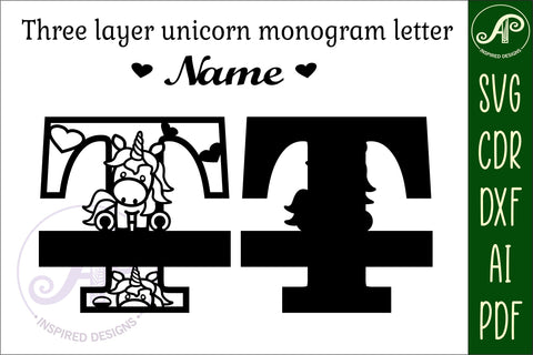 Unicorn Monogram Letter T SVG Cut File SVG APInspireddesigns 