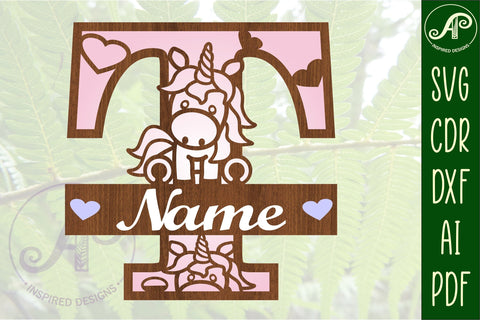 Unicorn Monogram Letter T SVG Cut File SVG APInspireddesigns 
