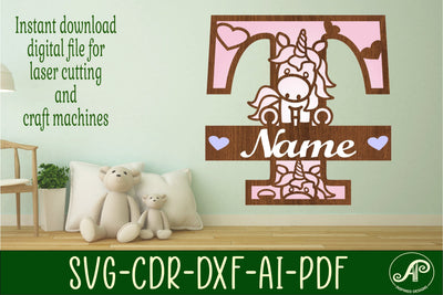 Unicorn Monogram Letter T SVG Cut File SVG APInspireddesigns 