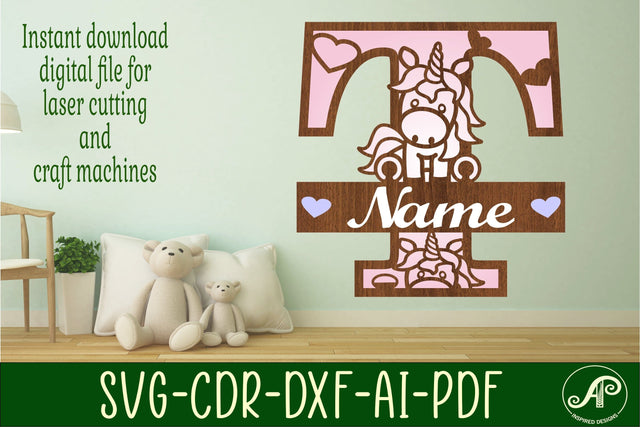 Unicorn Monogram Letter T SVG Cut File SVG APInspireddesigns 