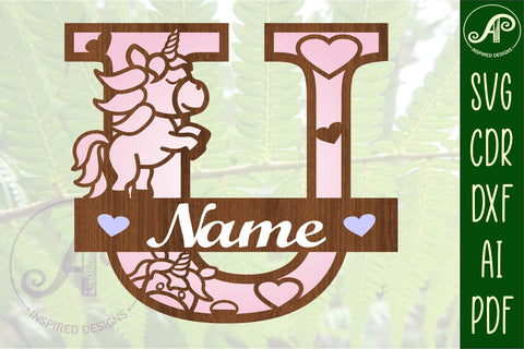 Unicorn Monogram Letter U SVG Cut File SVG APInspireddesigns 