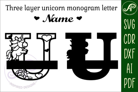 Unicorn Monogram Letter U SVG Cut File SVG APInspireddesigns 