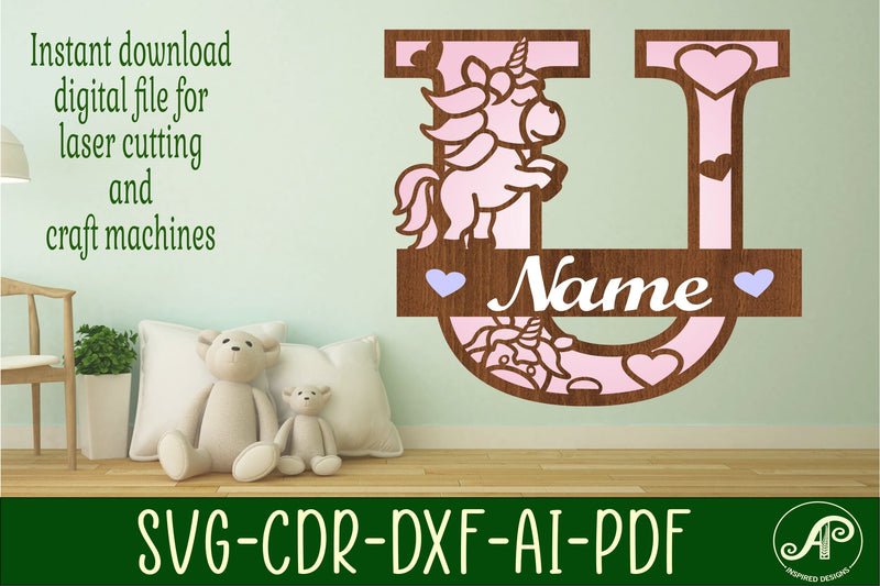 Unicorn Monogram Letter U SVG Cut File SVG APInspireddesigns 