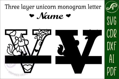 Unicorn Monogram Letter V SVG Cut File SVG APInspireddesigns 