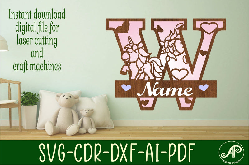 Unicorn Monogram Letter W SVG Cut File SVG APInspireddesigns 