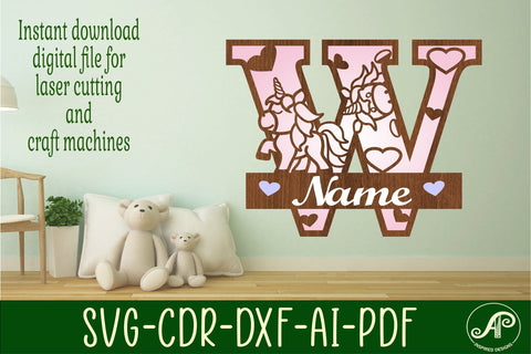 Unicorn Monogram Letter W SVG Cut File SVG APInspireddesigns 