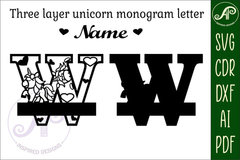 Unicorn Monogram Letter W SVG Cut File SVG APInspireddesigns 