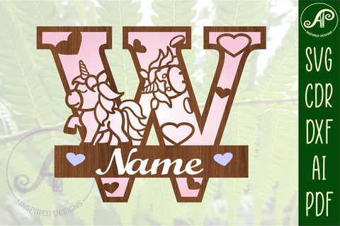 Unicorn Monogram Letter W SVG Cut File SVG APInspireddesigns 
