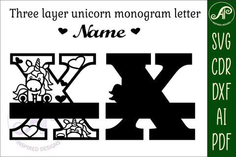 Unicorn Monogram Letter X SVG Cut File SVG APInspireddesigns 