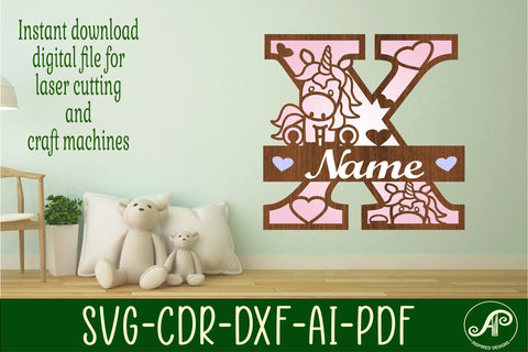 Unicorn Monogram Letter X SVG Cut File SVG APInspireddesigns 