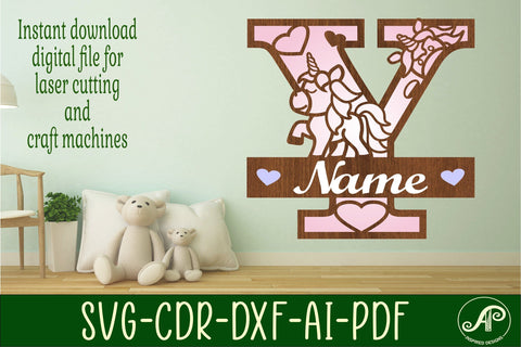 Unicorn Monogram Letter Y SVG Cut File SVG APInspireddesigns 