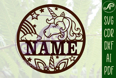 Unicorn name sign, SVG, fantasy themed door or wall hanger, Laser cut template, instant download Vector file Ai, Cdr, Dxf SVG APInspireddesigns 