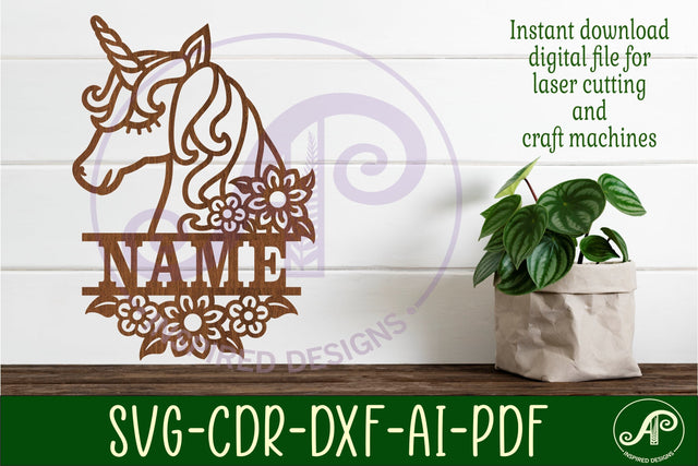 Unicorn Name sign svg laser cut template, door or wall SVG APInspireddesigns 
