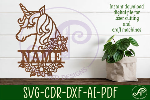Unicorn Name sign svg laser cut template, door or wall SVG APInspireddesigns 