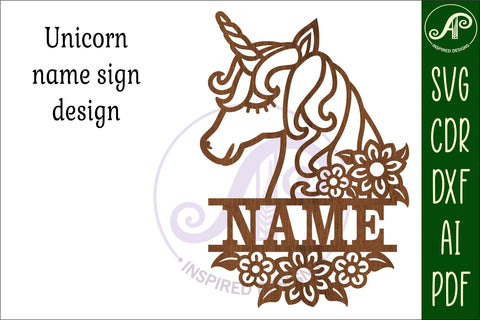 Unicorn Name sign svg laser cut template, door or wall SVG APInspireddesigns 