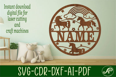 Unicorn name sign svg laser cut template SVG APInspireddesigns 