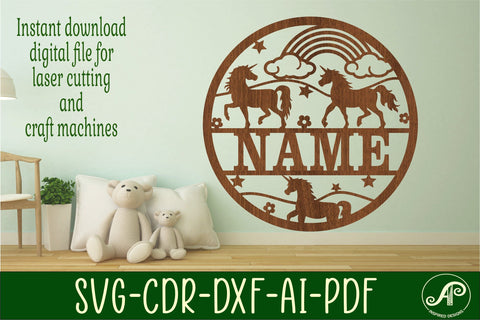 Unicorn name sign svg laser cut template SVG APInspireddesigns 
