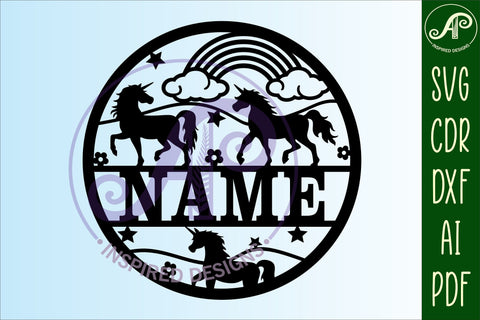Unicorn name sign svg laser cut template SVG APInspireddesigns 