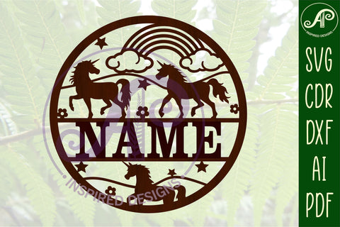 Unicorn name sign svg laser cut template SVG APInspireddesigns 