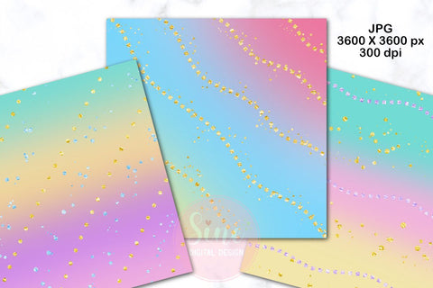 Unicorn Ombre Glitter Digital Papers Backgrounds Set Digital Pattern SineDigitalDesign 