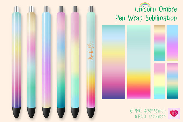 Unicorn Ombre Pen Waterslide. Epoxy Pen Wrap Sublimation. Sublimation Kseniia designer 
