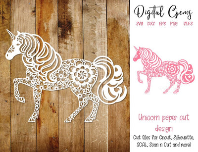 Unicorn papercut design SVG Digital Gems 
