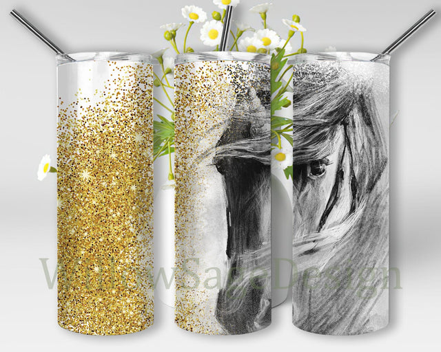 Unicorn Pencil Drawing 20oz Tumbler Design, Gold Glitter Tumbler Wrap, Unicorn Sublimation Design for Straight, Digital Download Sublimation WillowSageDesign 