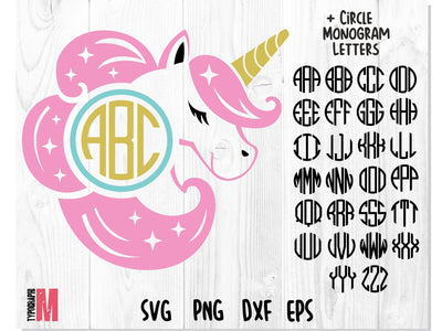 Unicorn Pink Stars Monogram Circle SVG SVG CreativeStudioTM 