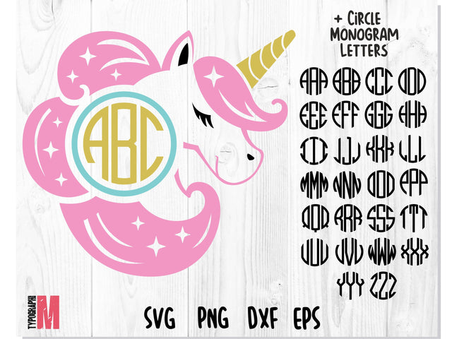 Unicorn Pink Stars Monogram Circle SVG SVG CreativeStudioTM 