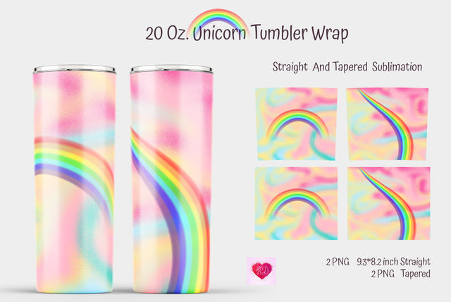 Unicorn Rainbow 20 Oz Skinny Tumbler Sublimation. Tapered And Straight Wrap Sublimation Kseniia designer 