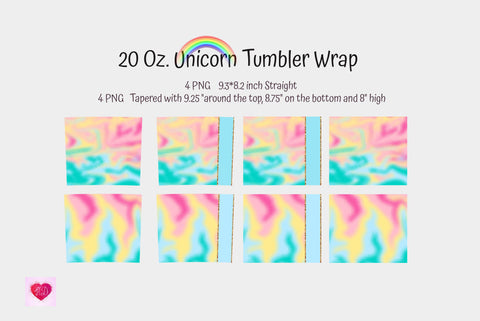 Unicorn Rainbow 20 Oz Skinny Tumbler Sublimation. Tapered And Straight Wrap Sublimation Kseniia designer 